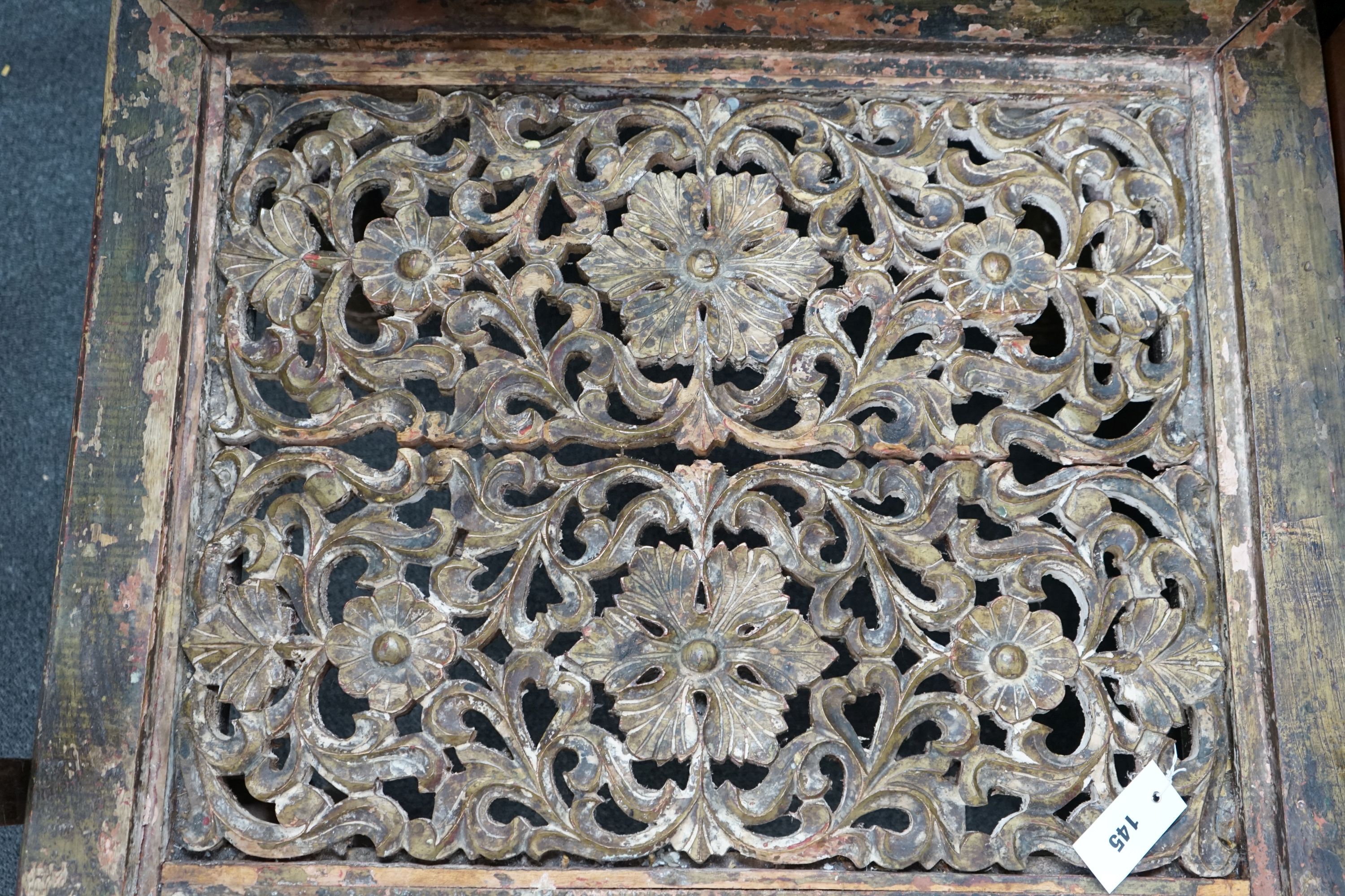 An Indian part gilded and painted occasional table, width 65cm, depth 78cm, height 40cm